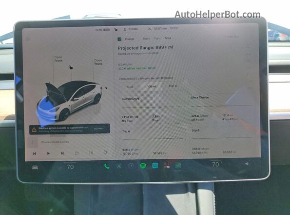 5YJ3E1EB8NF183946 2022 TESLA MODEL White Вид щитка приладів