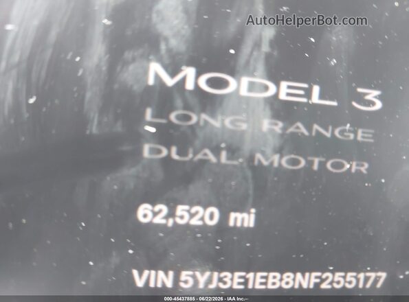 5YJ3E1EB8NF255177 2022 TESLA MODEL 3 Белый Вид задних сидений