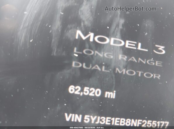 5YJ3E1EB8NF255177 2022 TESLA MODEL 3 Белый Вид задней части салона