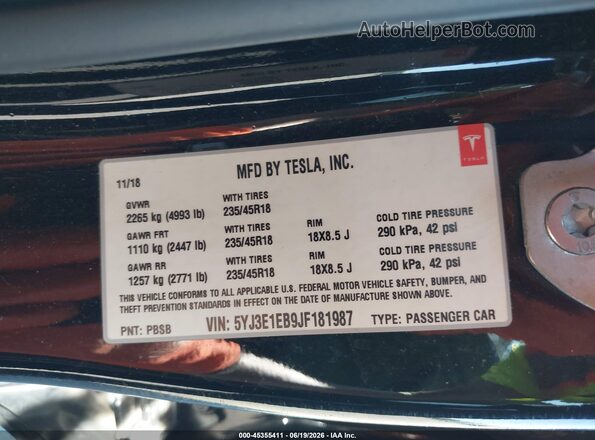5YJ3E1EB9JF181987 2018 TESLA MODEL 3 Черный Вид подкапотного пространства