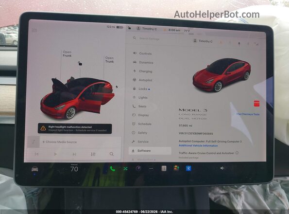 5YJ3E1EB9MF060865 2021 TESLA MODEL 3 Красный Вид задних сидений