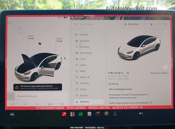 5YJ3E1EB9NF112836 2022 TESLA MODEL 3 White Widok tylnych siedzeń