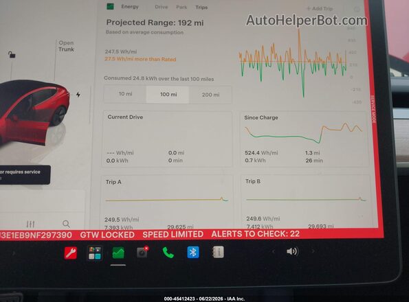 5YJ3E1EB9NF297390 2022 TESLA MODEL 3 Красный Вид задних сидений
