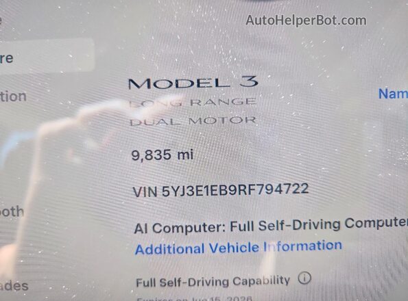 5YJ3E1EB9RF794722 2024 TESLA MODEL Gray Vista del cuadro de instrumentos