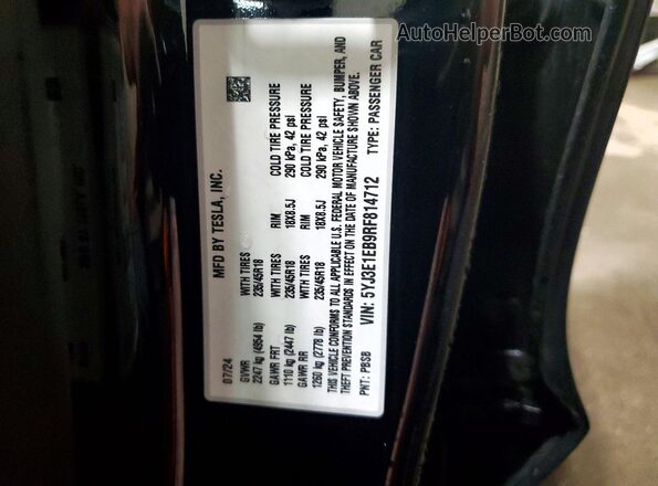5YJ3E1EB9RF814712 2024 TESLA MODEL Black Вид наклейки з VIN-кодом