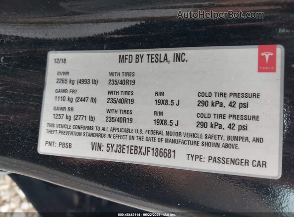 5YJ3E1EBXJF186681 2018 TESLA MODEL 3 Black Շարժիչի բաժամունքի տեսք