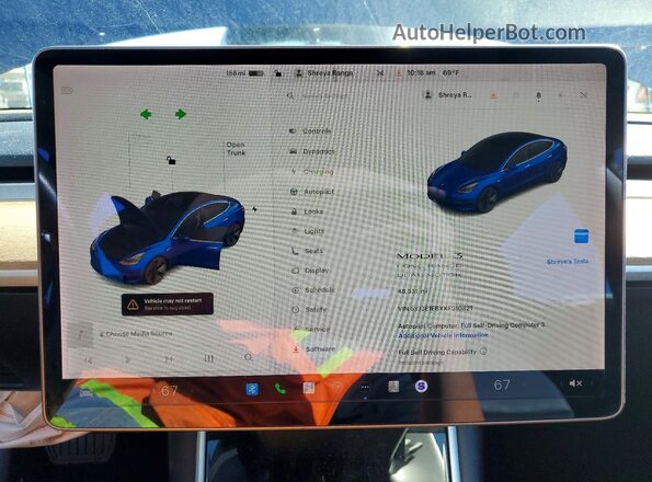 5YJ3E1EBXKF210821 2019 TESLA MODEL Blue Instrument cluster view