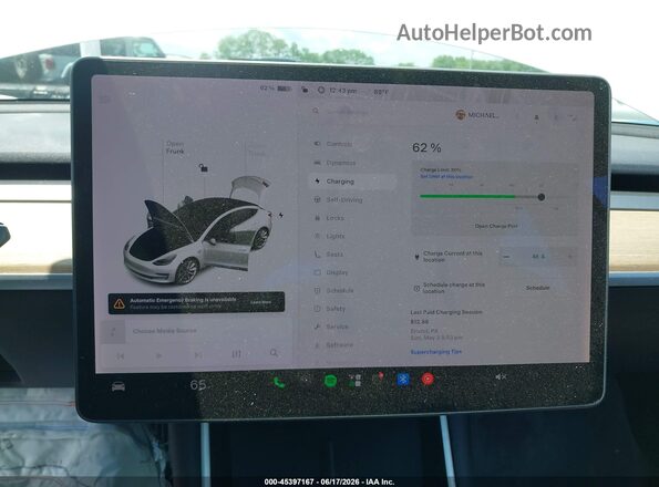 5YJ3E1EBXKF390186 2019 TESLA MODEL 3 White 