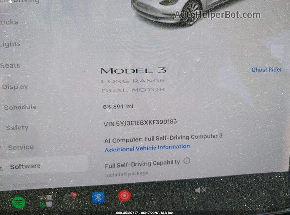 5YJ3E1EBXKF390186 2019 TESLA MODEL 3 White 