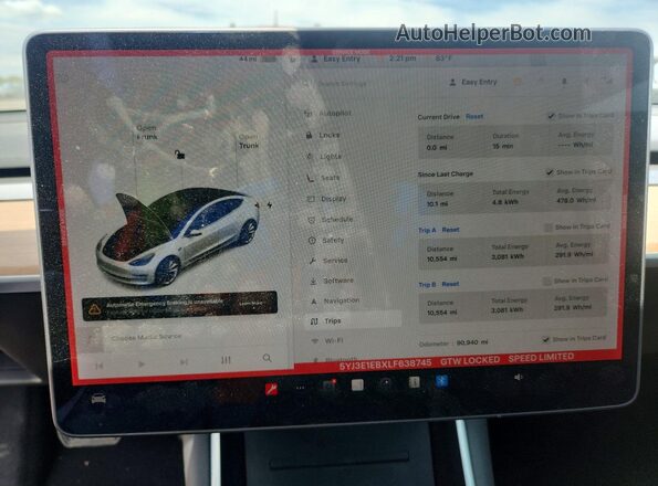 5YJ3E1EBXLF638745 2020 TESLA MODEL White 