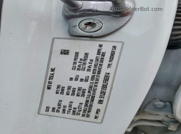 5YJ3E1EBXLF665914 2020 TESLA MODEL White Շարժիչի բաժամունքի տեսք