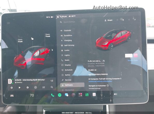 5YJ3E1EBXLF668182 2020 TESLA MODEL 3 White Widok tylnych siedzeń