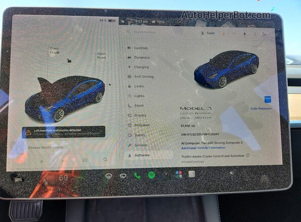 5YJ3E1EBXMF005941 2021 TESLA MODEL Blue Вид щитка приладів