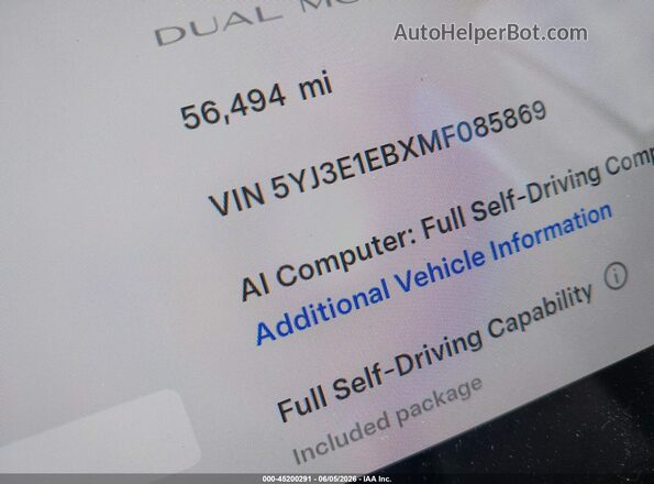 5YJ3E1EBXMF085869 2021 TESLA MODEL 3 Серый 