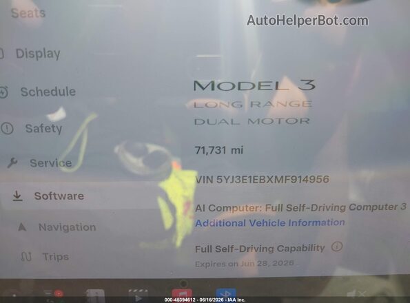 5YJ3E1EBXMF914956 2021 TESLA MODEL 3 Gray Widok tylnych siedzeń