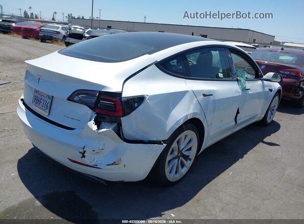 5YJ3E1EBXNF246660 2022 TESLA MODEL 3 White Rear right