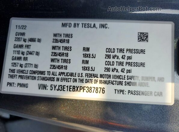 5YJ3E1EBXPF387876 2023 TESLA MODEL Серый Вид подкапотного пространства