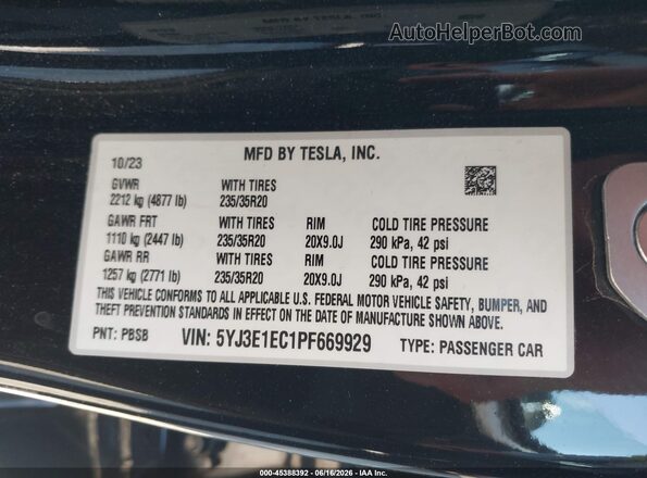 5YJ3E1EC1PF669929 2023 TESLA MODEL 3 Black Widok komory silnika