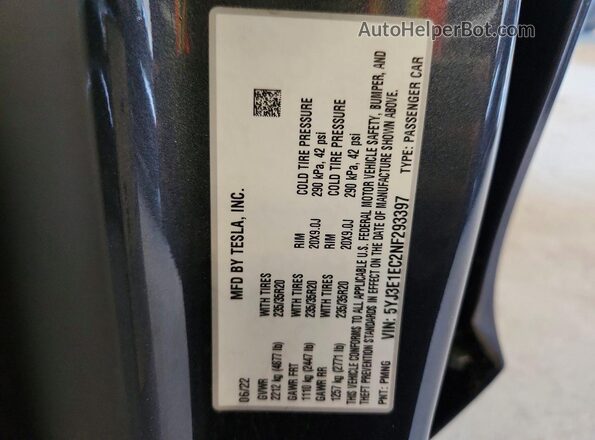 5YJ3E1EC2NF293397 2022 TESLA MODEL Gray 