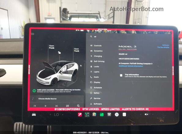 5YJ3E1EC2NF312563 2022 TESLA MODEL 3 White Հետևի նստատեղերի տեսք