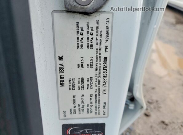 5YJ3E1EC3LF642080 2020 TESLA MODEL White ძრავის განყოფილების ხედი