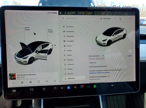 5YJ3E1EC3LF642080 2020 TESLA MODEL White ხელსაწყოთა პანელის ხედი