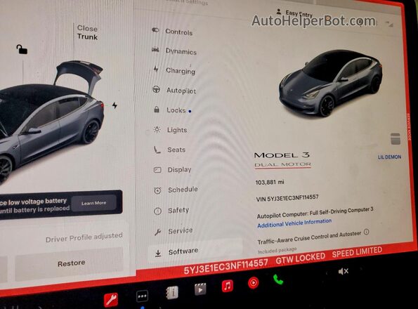 5YJ3E1EC3NF114557 2022 TESLA MODEL Gray Вид щитка приладів
