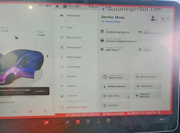 5YJ3E1EC3NF359133 2022 TESLA MODEL Blue Սարքավորումների վահանակի տեսք