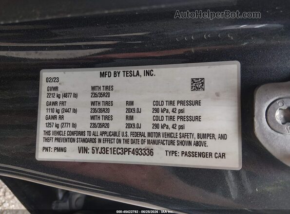 5YJ3E1EC3PF493336 2023 TESLA MODEL 3 Черный Вид подкапотного пространства