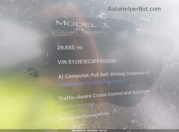 5YJ3E1EC3PF493336 2023 TESLA MODEL 3 Черный Вид задних сидений