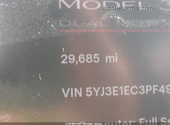 5YJ3E1EC3PF493336 2023 TESLA MODEL 3 Черный Панорамный вид салона 360°