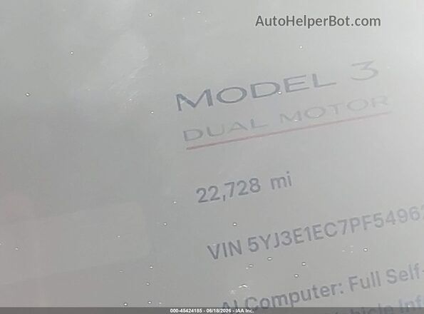 5YJ3E1EC7PF549620 2023 TESLA MODEL 3 Gray Vista interior de 360 grados