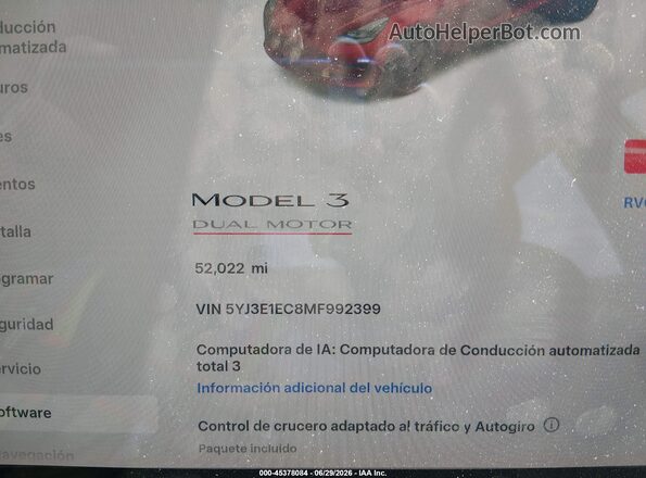 5YJ3E1EC8MF992399 2021 TESLA MODEL 3 Red Вид задньої частини салону