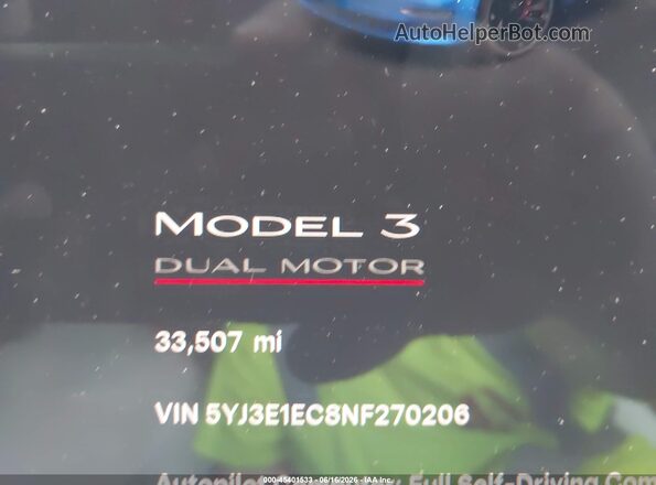 5YJ3E1EC8NF270206 2022 TESLA MODEL 3 Blue 