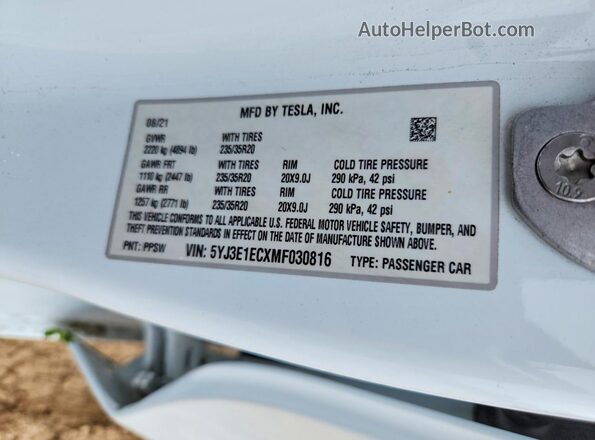 5YJ3E1ECXMF030816 2021 TESLA MODEL White 