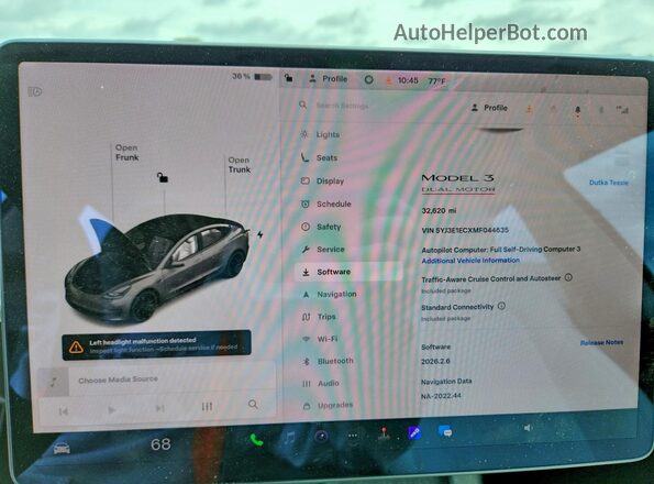 5YJ3E1ECXMF044635 2021 TESLA MODEL White Սարքավորումների վահանակի տեսք