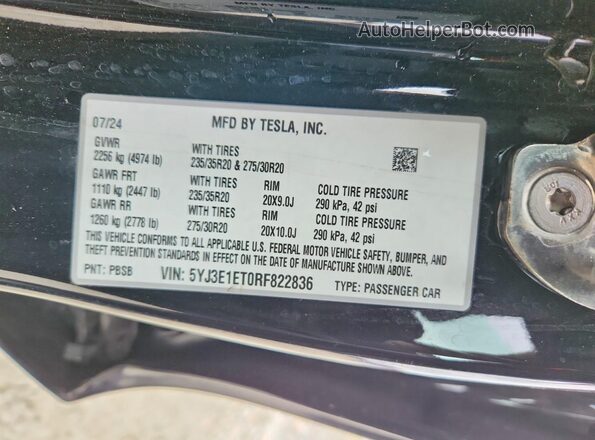 5YJ3E1ET0RF822836 2024 TESLA MODEL Black Вид підкапотного простору