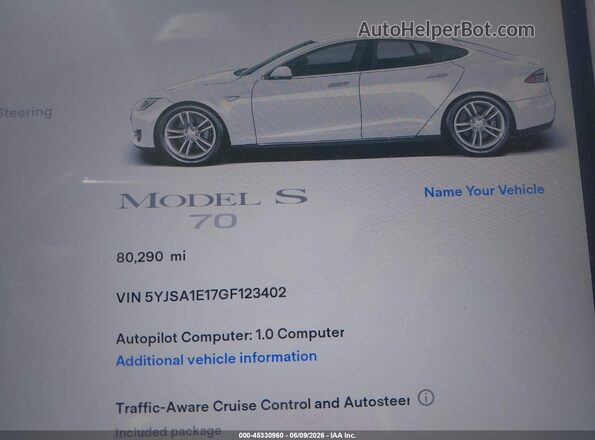 5YJSA1E17GF123402 2016 TESLA MODEL S White 