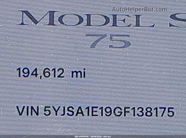 5YJSA1E19GF138175 2016 TESLA MODEL S Gray Widok tylnych siedzeń