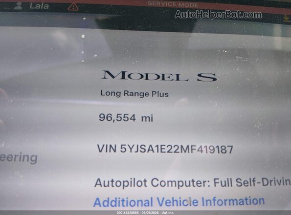 5YJSA1E22MF419187 2021 TESLA MODEL S White 