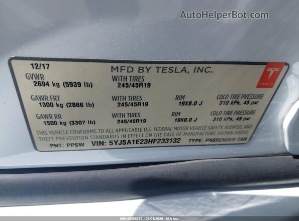 5YJSA1E23HF233132 2017 TESLA MODEL S Белый Вид подкапотного пространства