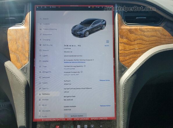 5YJSA1E23KF347753 2019 TESLA MODEL Gray Vista del cuadro de instrumentos