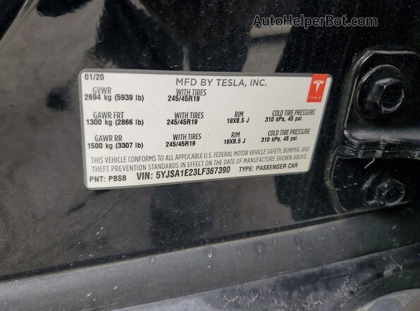 5YJSA1E23LF367390 2020 TESLA MODEL Black Շարժիչի բաժամունքի տեսք