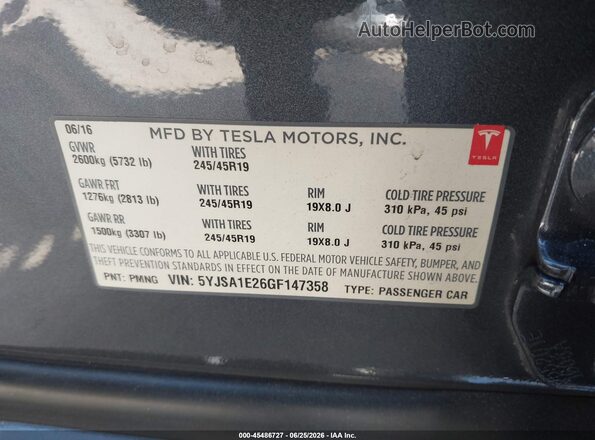 5YJSA1E26GF147358 2016 TESLA MODEL S Gray Engine compartment view