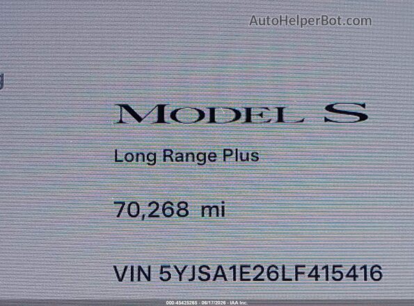5YJSA1E26LF415416 2020 TESLA MODEL S Blue 