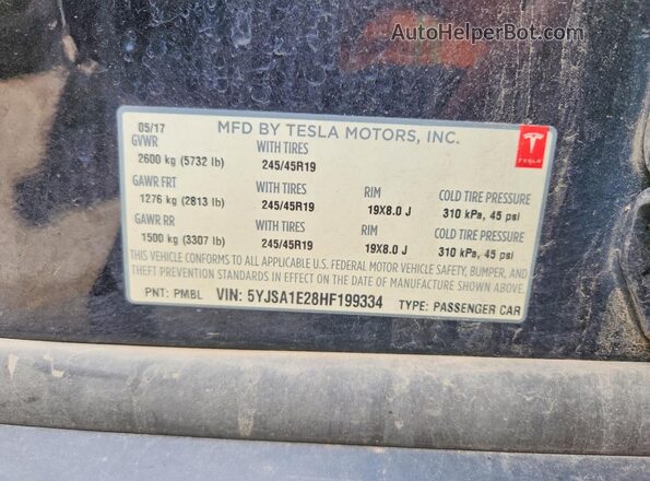 5YJSA1E28HF199334 2017 TESLA MODEL Gray Вид наклейки з VIN-кодом