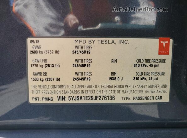 5YJSA1E29JF276136 2018 TESLA MODEL Gray 
