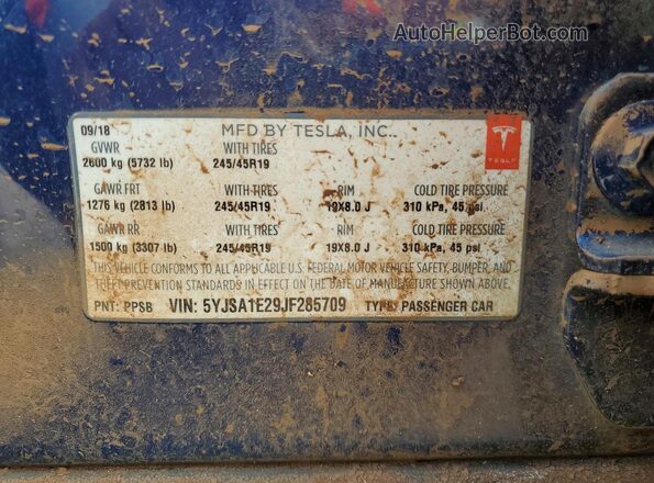 5YJSA1E29JF285709 2018 TESLA MODEL Blue Engine compartment view