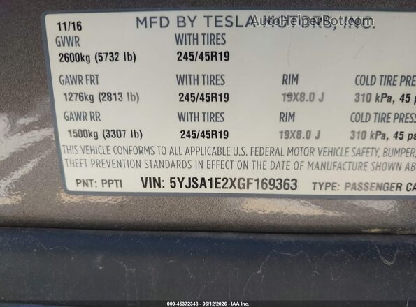 5YJSA1E2XGF169363 2016 TESLA MODEL S Brown Engine compartment view
