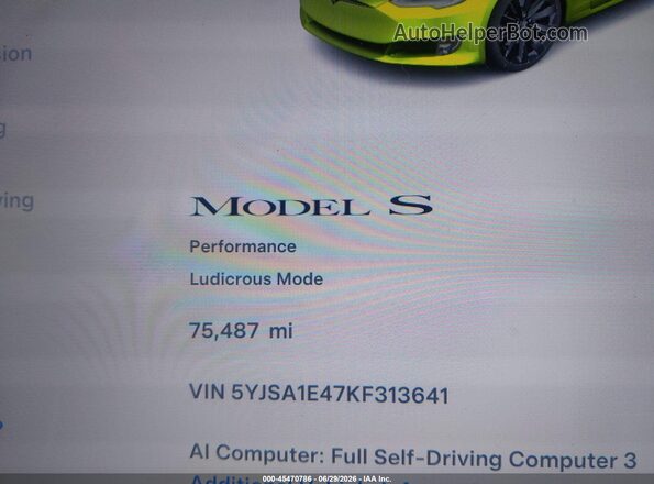 5YJSA1E47KF313641 2019 TESLA MODEL S Gray Vista del compartimento del motor